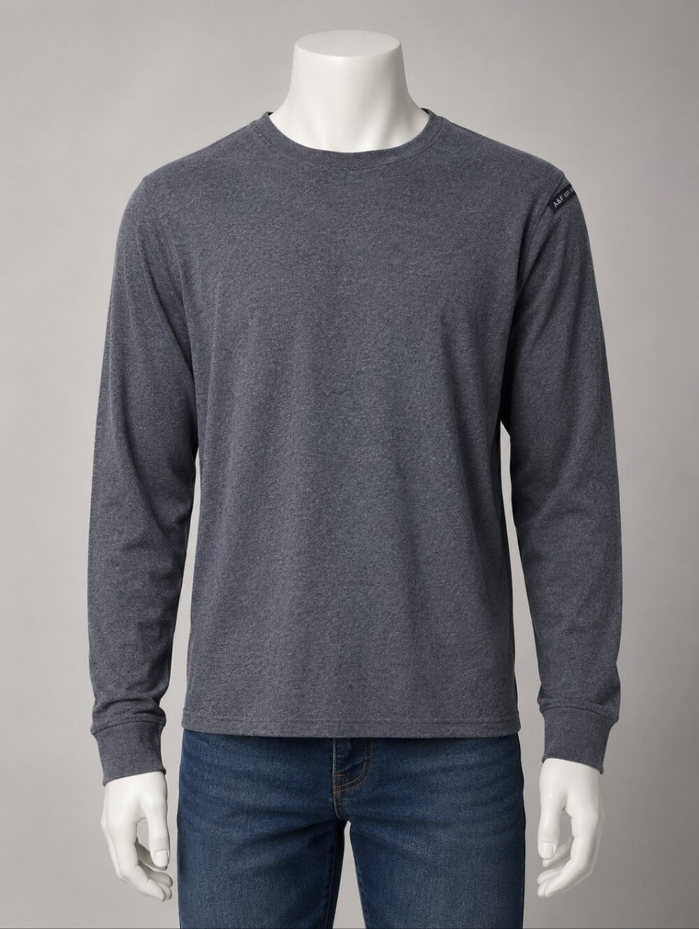 Abercrombie & Fitch Men's Gray Crew Neck Long Sleeve Shirt Casual Logo Classic